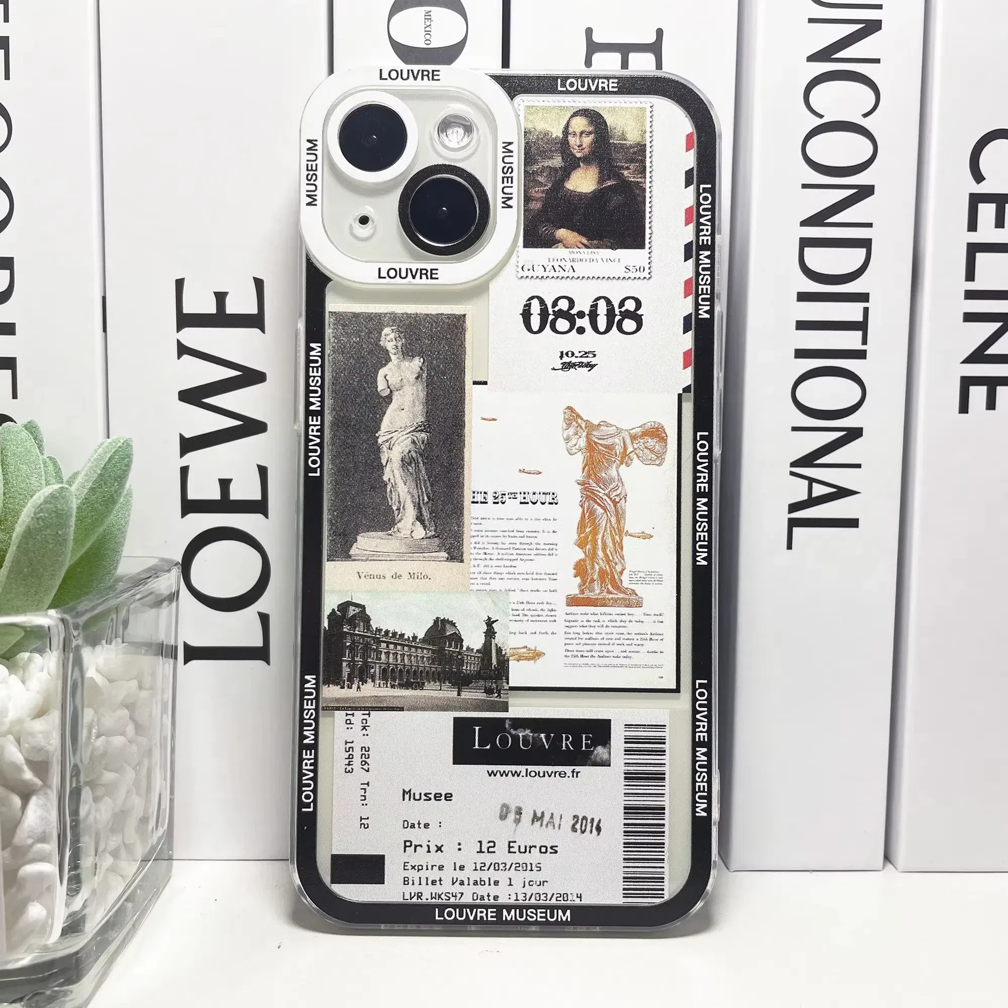 Color: Beige, Material: CANVAS - Van Gogh David Museum Tickets Stickers Collage Art Phone Case For iPhone 14 13 12 11 Pro Max Mini XS X XR SE 7 8 Plus Soft Cover