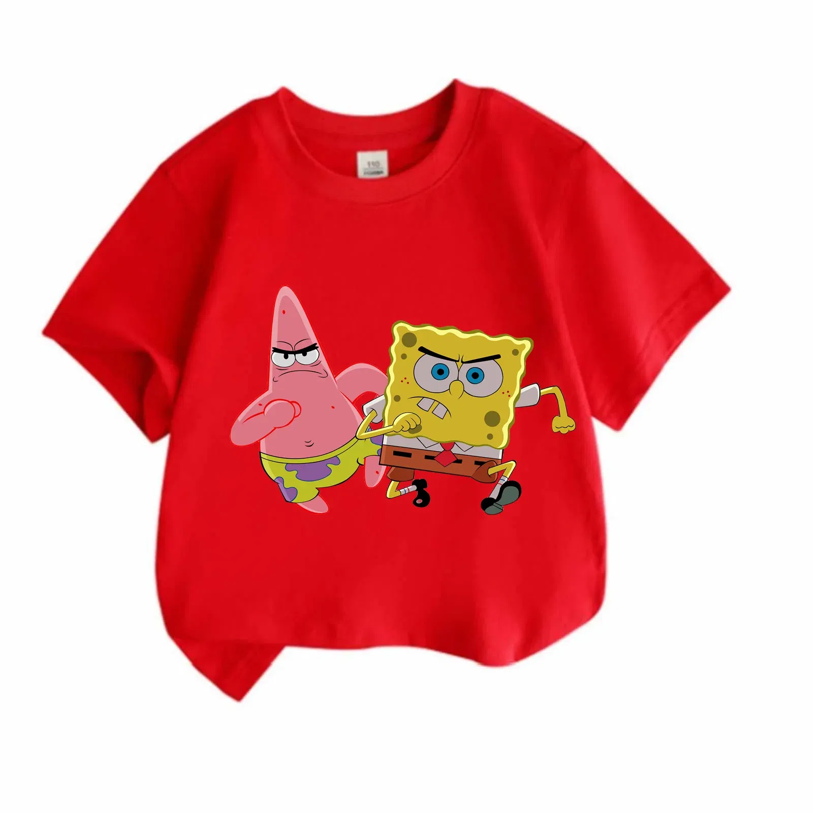 Color: Khaki, Kid Size: 5T - Mr. Krabs Squidward  Sandy Spongebob T-shirt 100%Cotton  Children Round Neck Short-sleeved Boys Girls  Fashion Kids Clothes