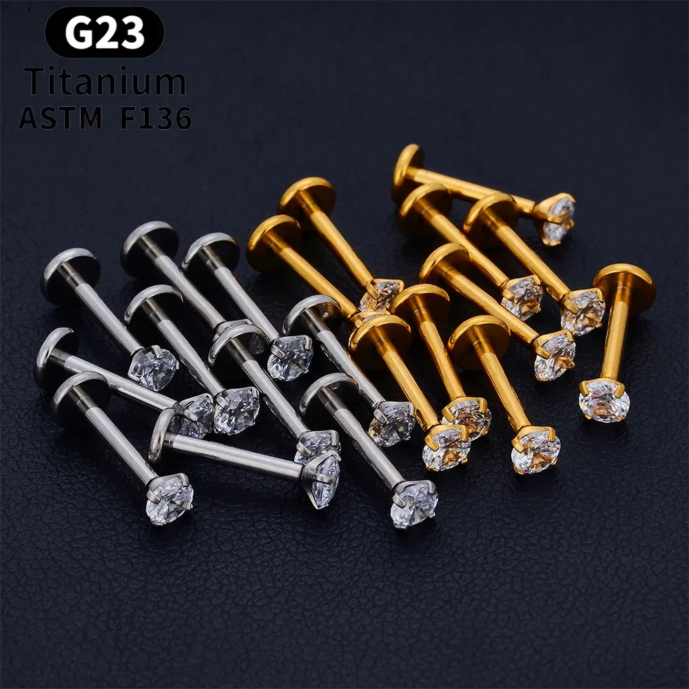 Metal color: Imitation Rhodium Plated, Ships From: CHINA, Main Stone Color: black - 10PCS ASTM F136 G23 Titanium Piercing Labret Lip Ring Stud Earring CZ Ear Tragus Cartilage Helix Daith Pierc Jewelry 16/18/20g