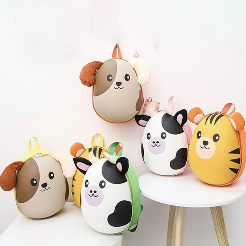 Color: Beige - New Cartoon Fashion Kids Backpack Eggshell Bag Super Cute Animal Backpack Kindergarten Schoolbag Male And Female Baby Backpack