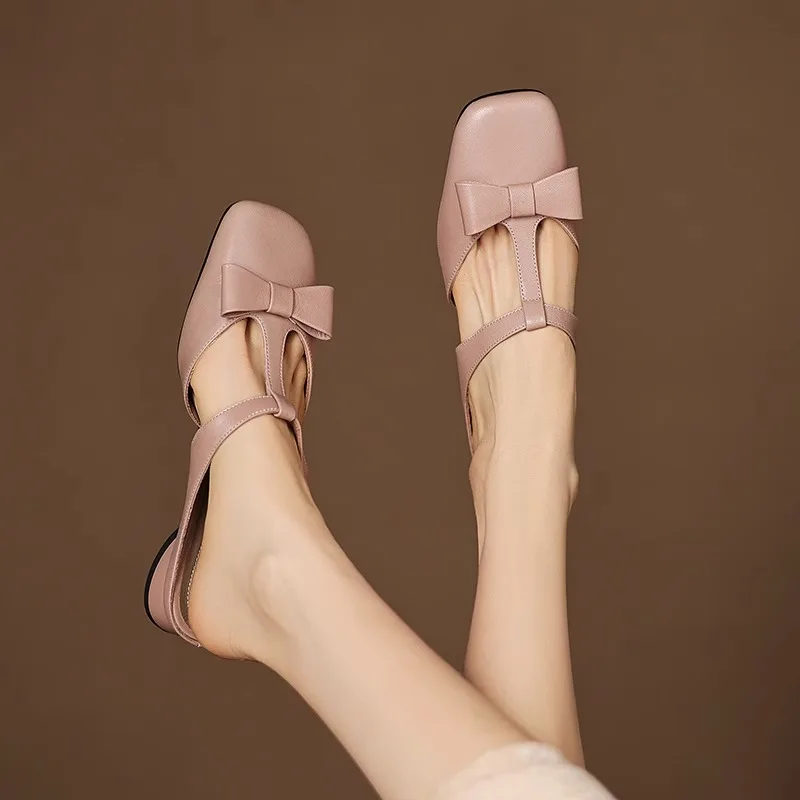 Color: Pink, Shoe Size: 39 - New Spring Summer Butterfly-Knot Patent Leather Pointed Toe Women Slippers Fashion Thin High Heels Mules Shoes Elegant Pumps