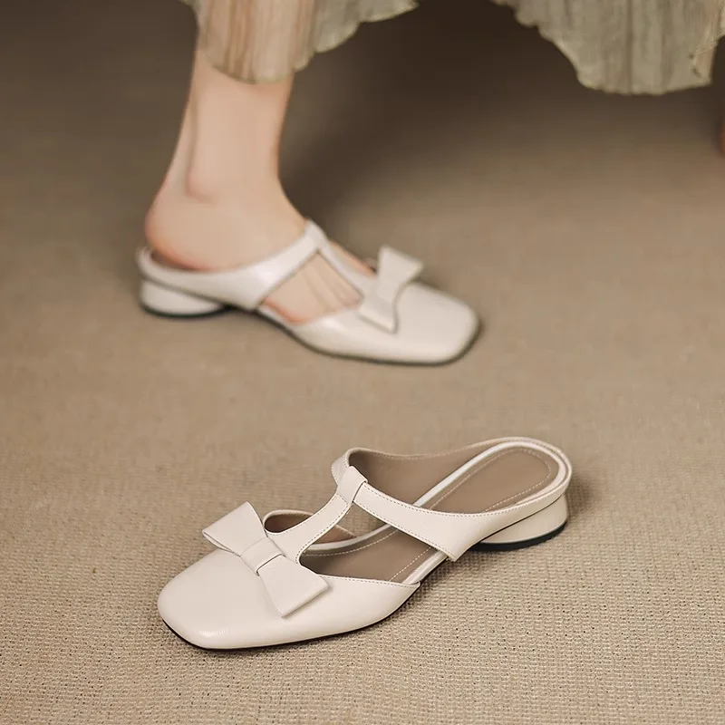 Color: Pink, Shoe Size: 39 - New Spring Summer Butterfly-Knot Patent Leather Pointed Toe Women Slippers Fashion Thin High Heels Mules Shoes Elegant Pumps