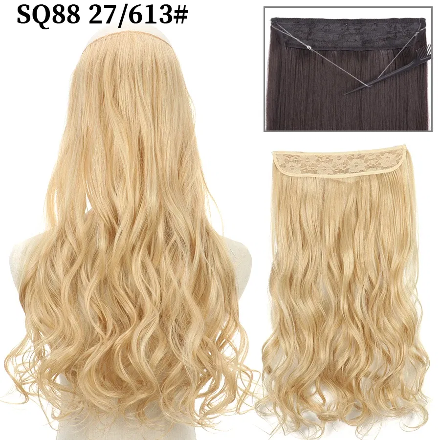 Color: P4/30, Stretched Length: 22inches, Ships From: CHINA - Synthetic Natural Wavy No Clip Fish Line Invisible Hair Extensions Mixed Color Blonde Black Artificial False Hair Piece ForWomen