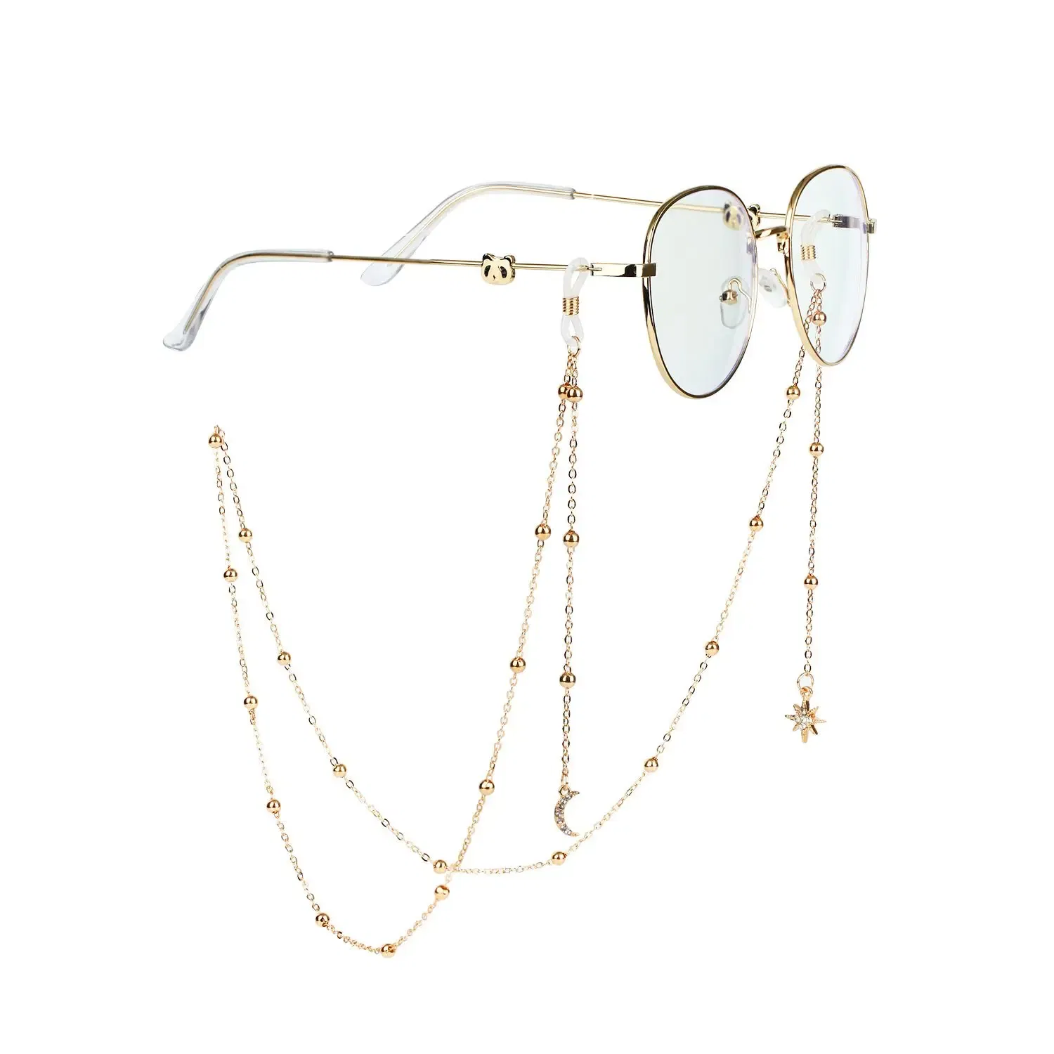 Color: Blue - New Fashion Women Eyeglass Chain Hollow Star Pearl Beaded Sunglasses Reading Glasses Lanyard Eyewear Holder Neck Strap Rope