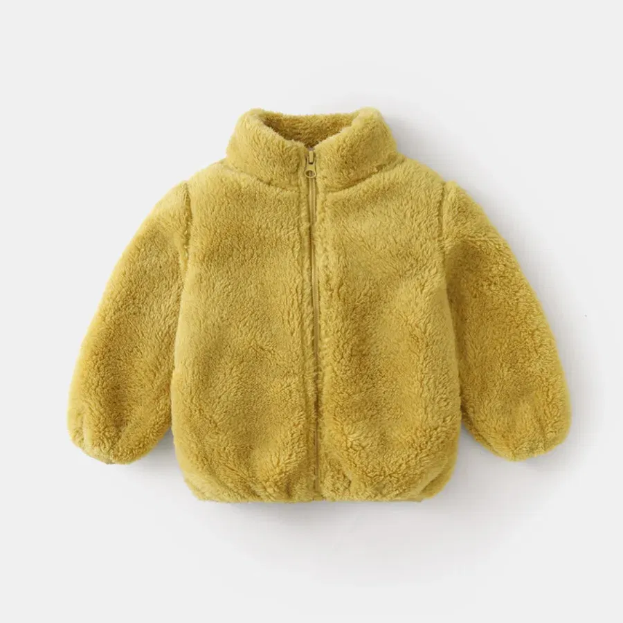 Color: Brown, Kid Size: 12M - Child Autumn Winter Costume Solid Color Outerwear Casual Loose Long Sleeve Tops Plush Jacket Boys Girls Fashion Simple Coats