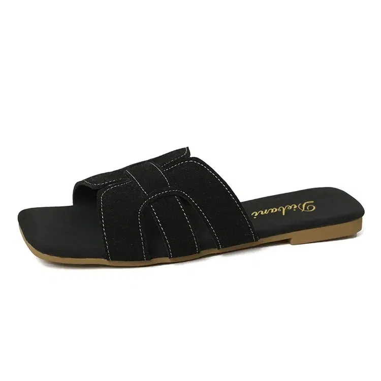 Color: black, Shoe Size: 40 - Summer New Women Slippers Flat Bottom Non-slip Outdoor Open Toe Beach Female Sandals Sexy Fashion Design Slides Woman Shoes
