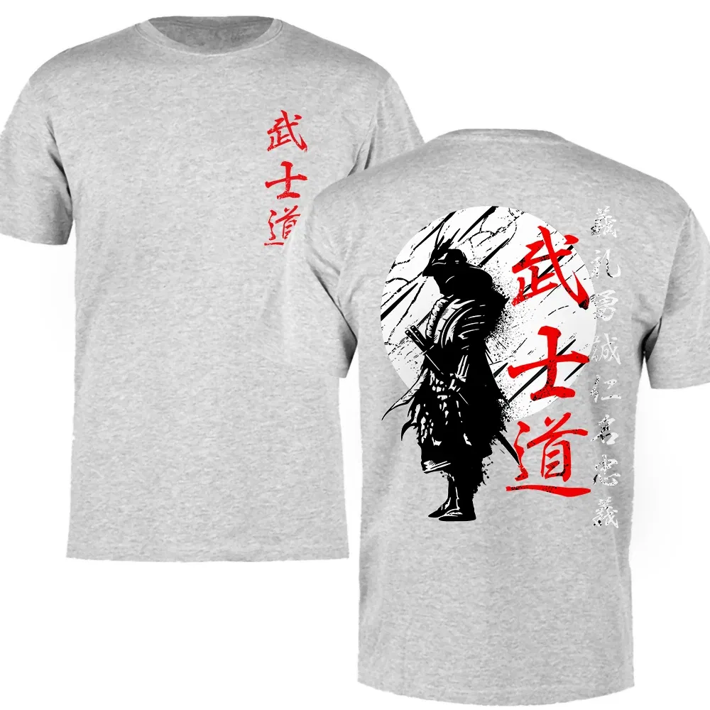 Color: GRAY, Size: S - Japan Samurai Spirit T Shirts For Men Japanese Style Back Print Loose Oversized 100% Cotton Tops T-shirt Bushido Male Gifts Tee