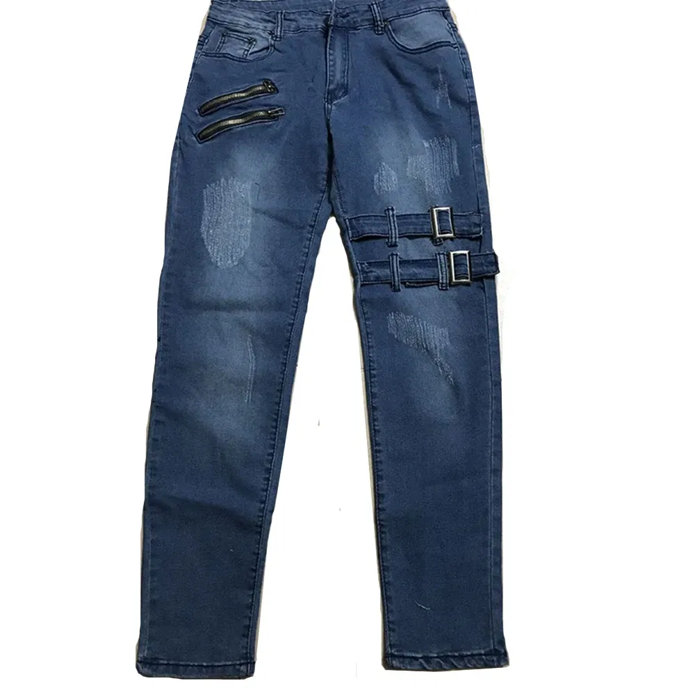 Color: Blue, Size: S, Ships From: CHINA - Men's Punk Hip Hop Black Fashion Jeans Spring summer New Rock Motorcycle Street Wear Tight Casual Denim pants Straight leg pants
