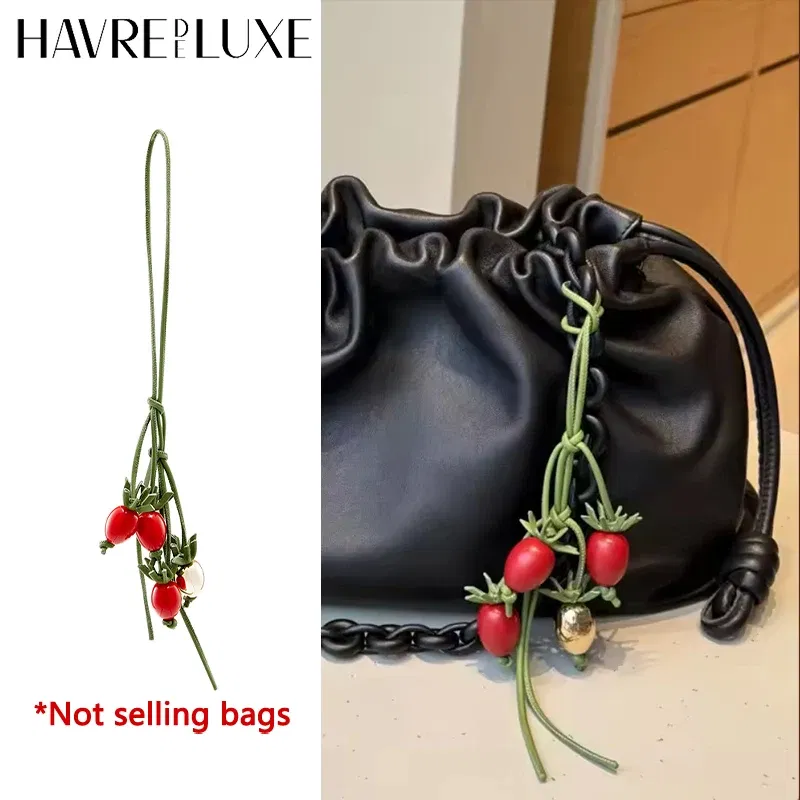 Color: Brown - Cowhide bag charm exquisite tomato string pendant woman all-match cute backpack pendant bag accessories