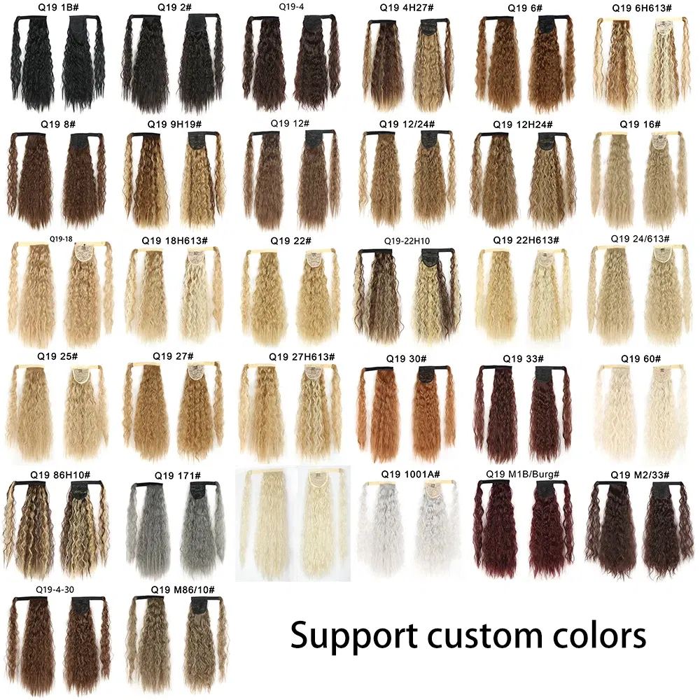 Color: 1B/27HL, Stretched Length: 22inches - Synthetic Long Corn Wavy Ponytail Hairpiece Wrap on Hair Clip Ombre Brown Blonde Hair Extensions Pony Tail