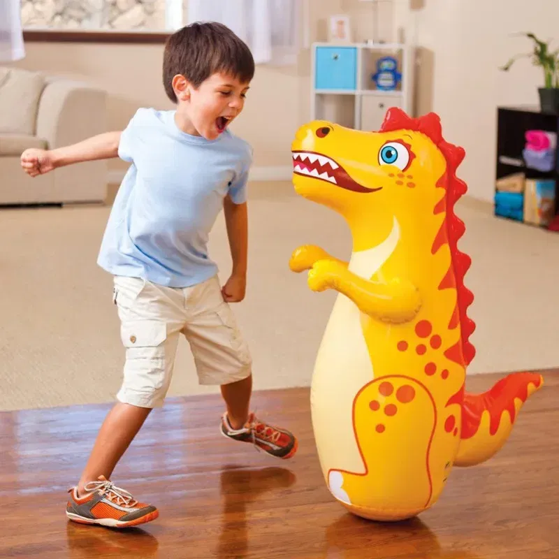 Color: Red - Tumbler Boxing Inflatable Punching Bag Boys Games Sport Toys Inflatable Dinosaur Tumbler Toy