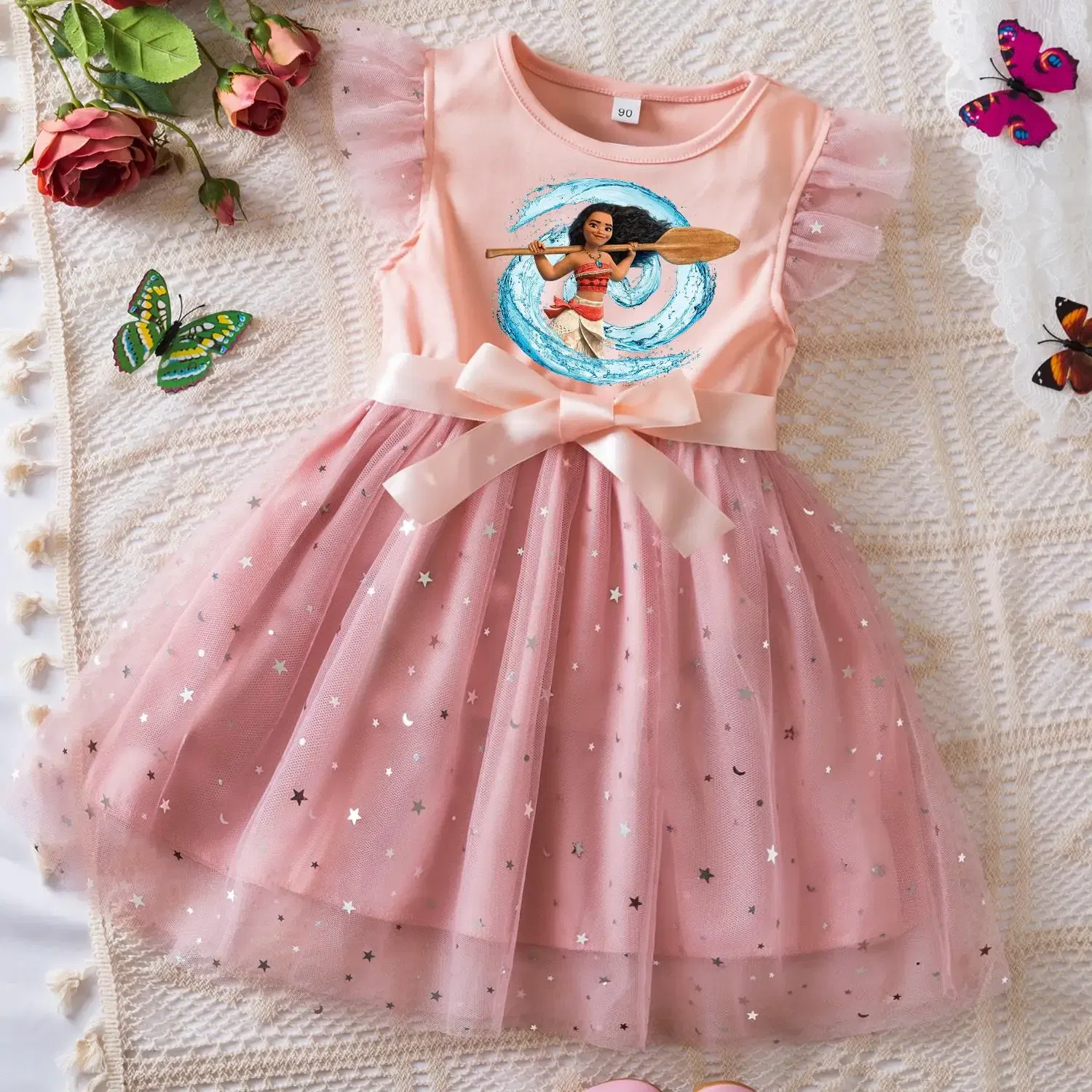 Color: PURPLE, Size: L - Moana Summer Toddler Girl Dress Princess Star Baby Girls Clothes Tulle Tutu Dress for Children Party Dress 2-6Y