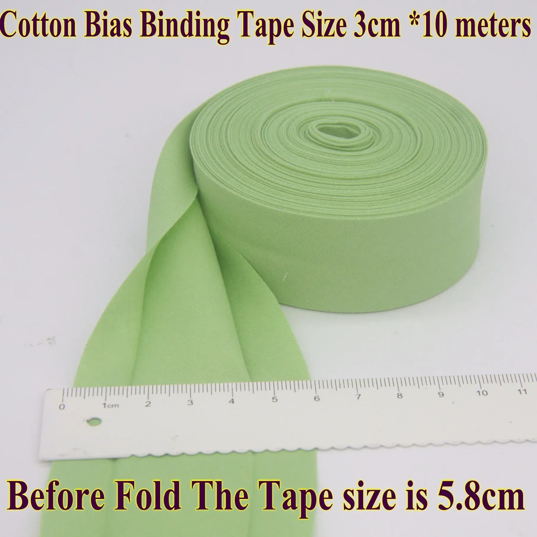 Color: Green, Size: L - Cotton Bias Binding Tape Size 3cm *10meter  Solid Color DIY Handmade Sewing Material Bias Tape