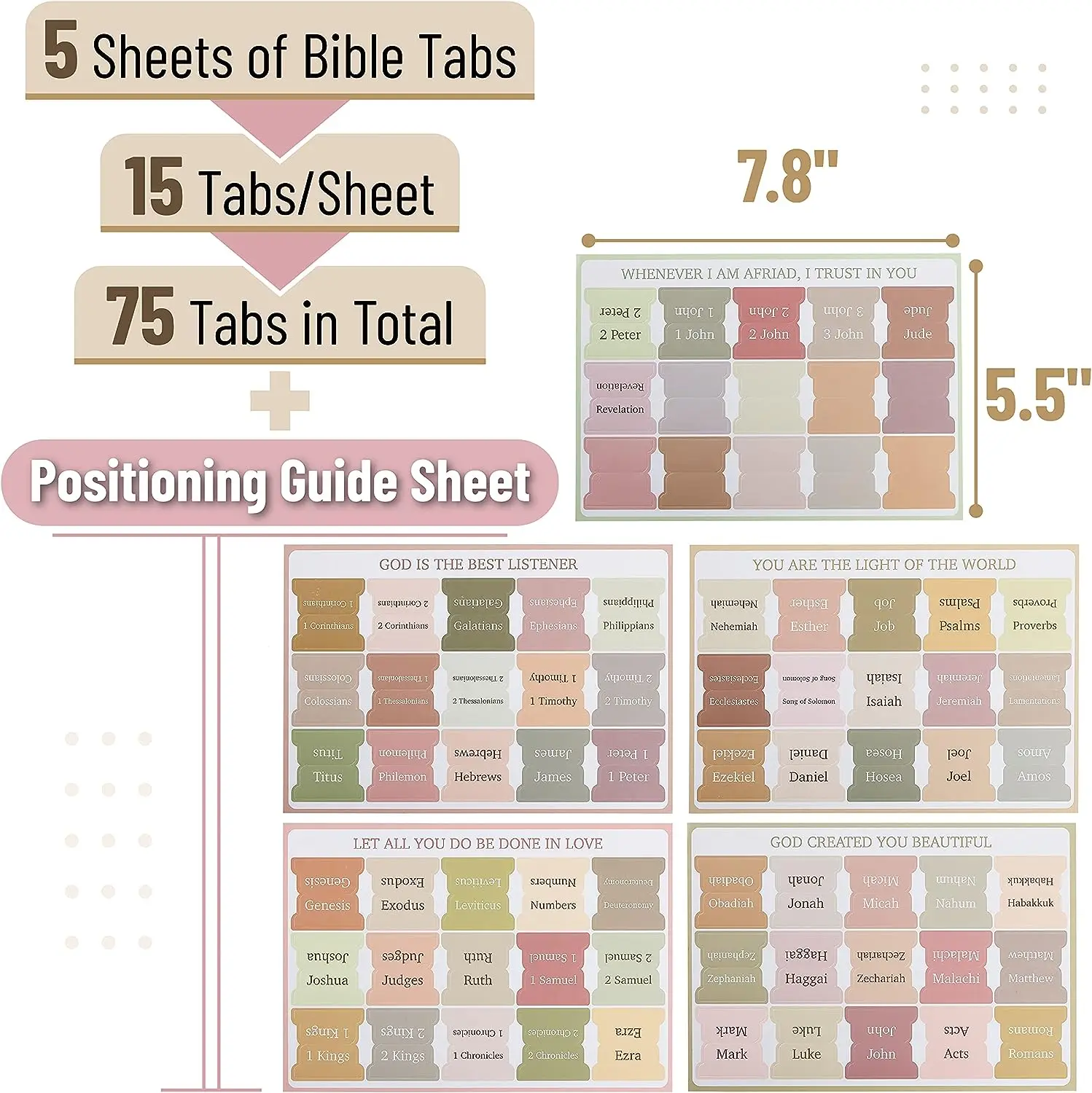 Color: Red - 5 Sheets(75pcs) Bible Tabs Large Print And Easy-To-Read Bible Journaling Supplies Self-Adhesive Index Label Sticker Stationery