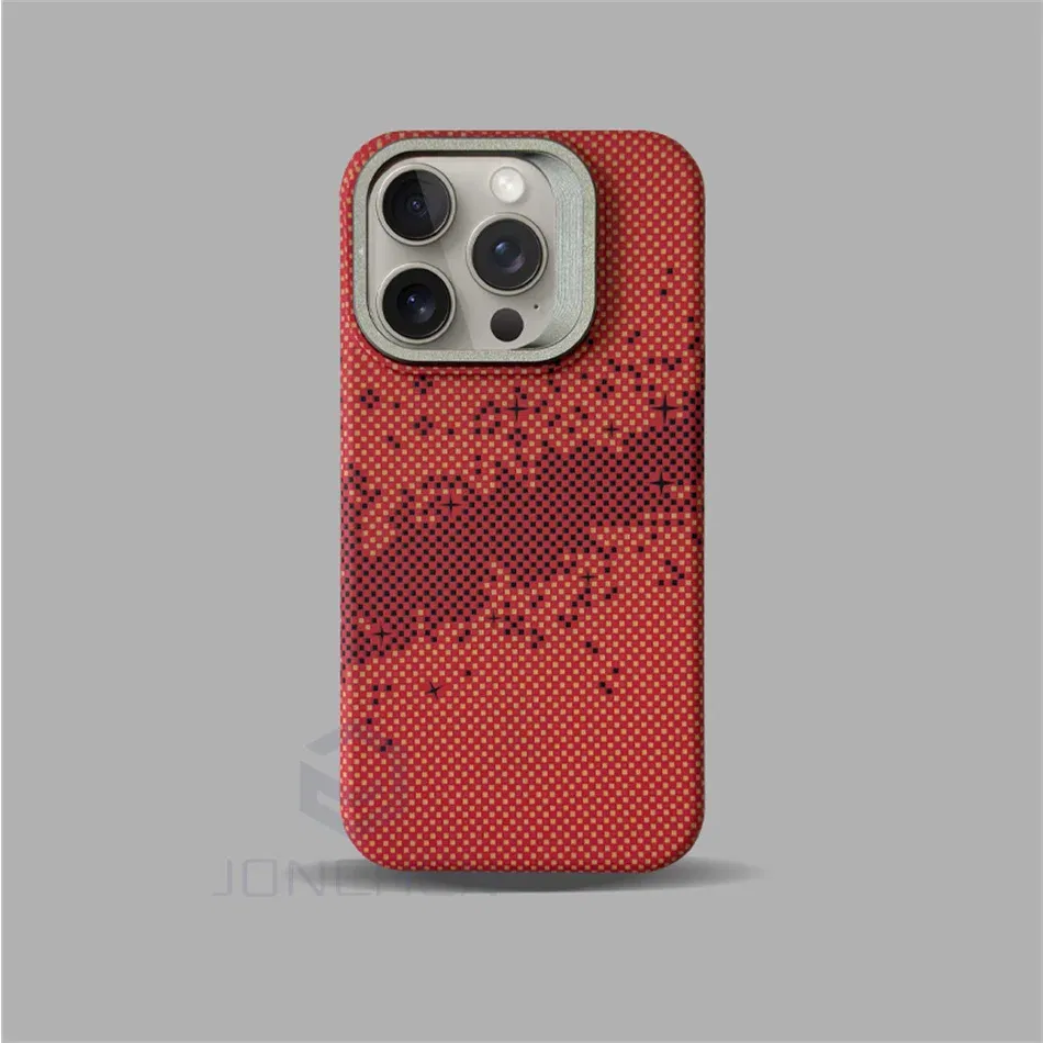 Color: Orange, Material: PU - Luxury Magnetic Stand Metal Lens Relief Carbon Fibre Pattern For Magsafe Case For iPhone 15 14 13 Pro Max Shockproof  Back Cover