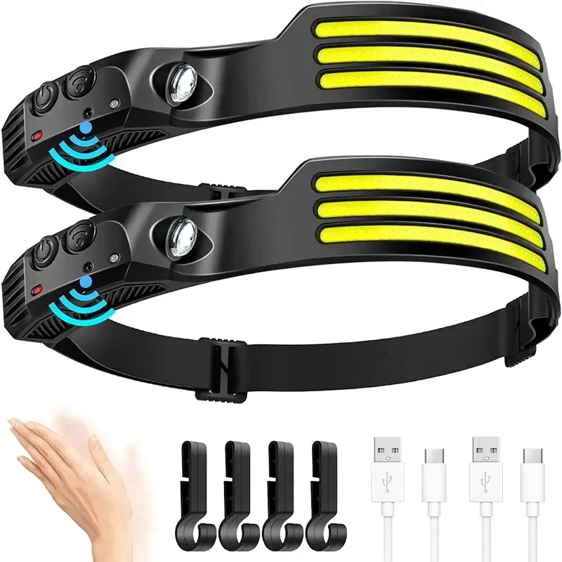 Emitting Color: Red - COB LED Headlamp Induction Head Lamp Built-in Battery USB Rechargeable Head Flashlight Outdoor Camping Fishing Sensor Headlight