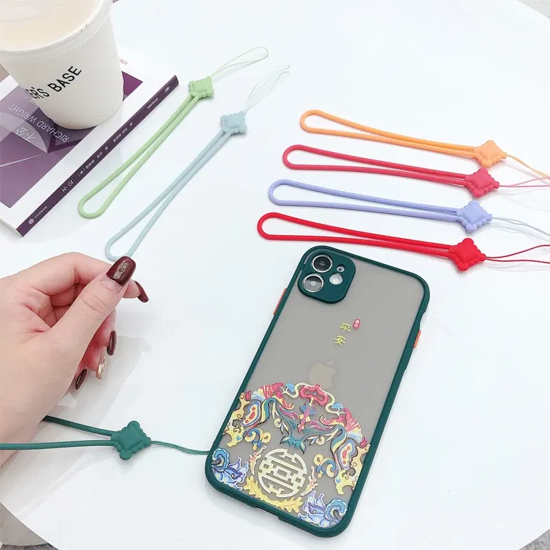 Color: Blue / Green - Chinese knot silicone rope liquid short Cell Phone Lanyard Holder Phone Wrist Straps U disk sling silicone mobile phone rope