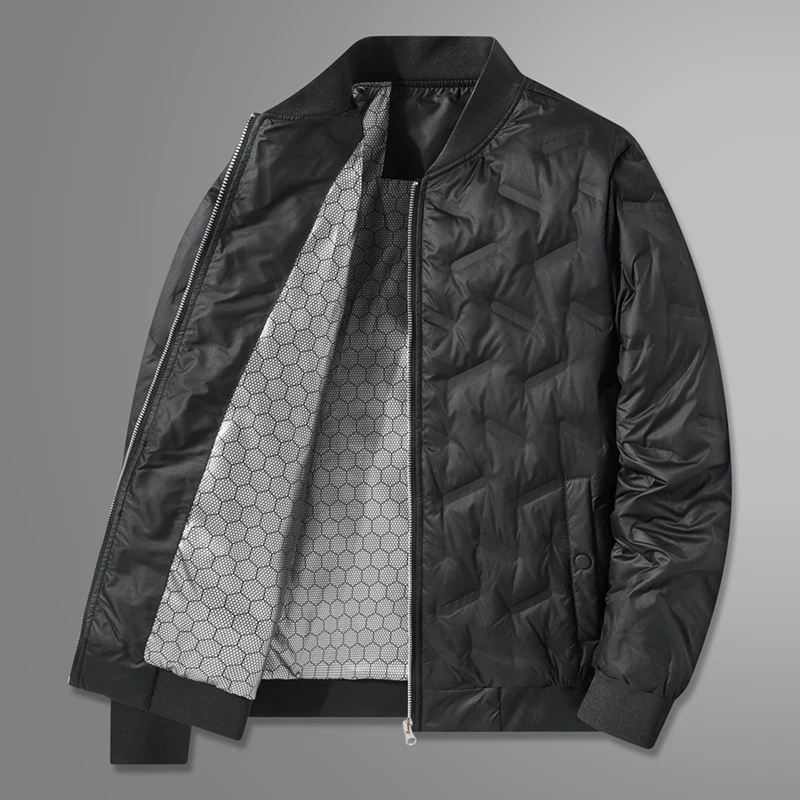 Color: black, Size: XL - Winter Men's Down Jacket Business Casual Stand Collar Windbreaker White Duck Down Padded Lightweight Puffer Coat Big Size 8XL