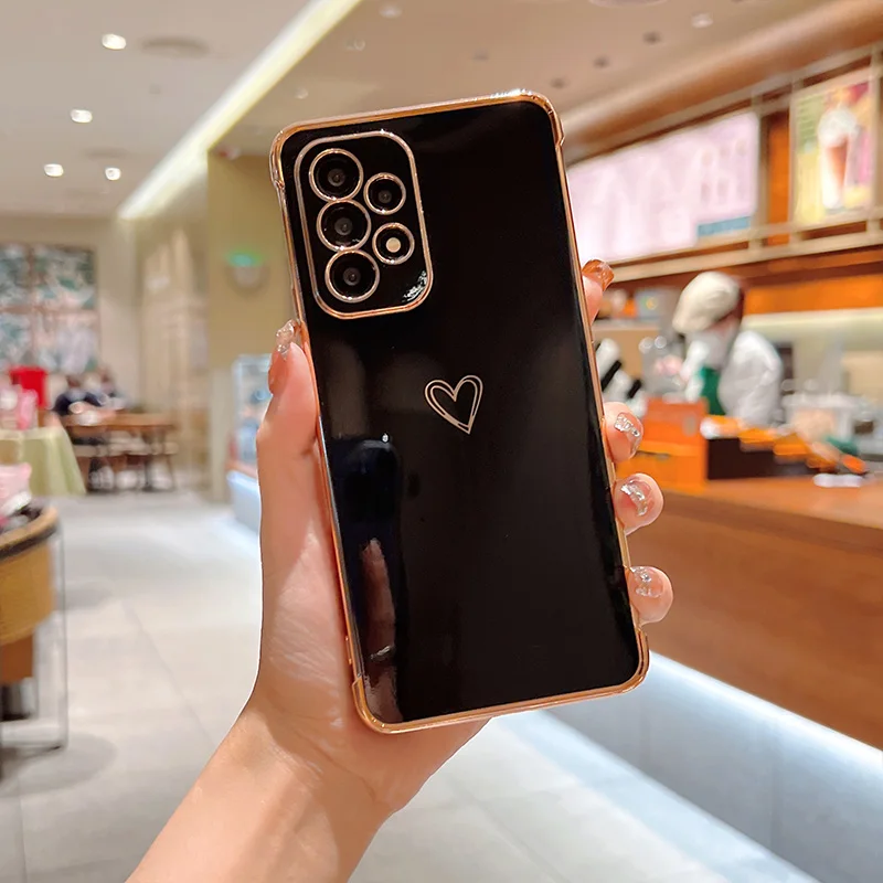Color: black, Compatible-Phone Models: For iPhone 14, Ships From: CHINA - Electroplating Love Heart Phone Case For Samsung Galaxy S25 S24 Ultra S23 S22 A13 A14 A52 A53 Protect Lens Shockproof Back Cover