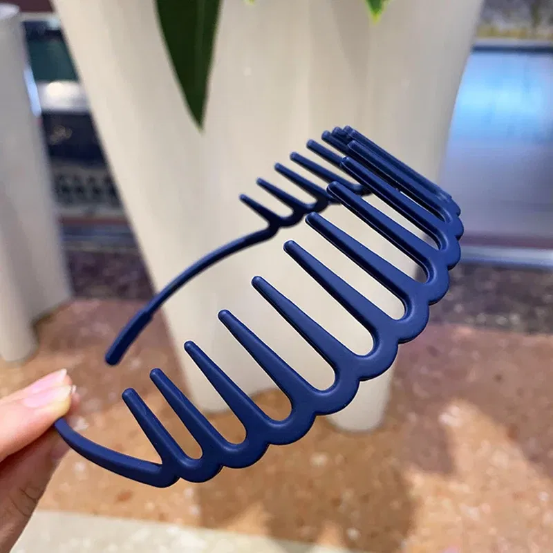 Color: SKY BLUE - Resin Hair Comb Hairbands Hair Accessories Matte Hair Hoop with Teeth Non-slip Head Hoop Frosted Makeup Dressing Thin Headband