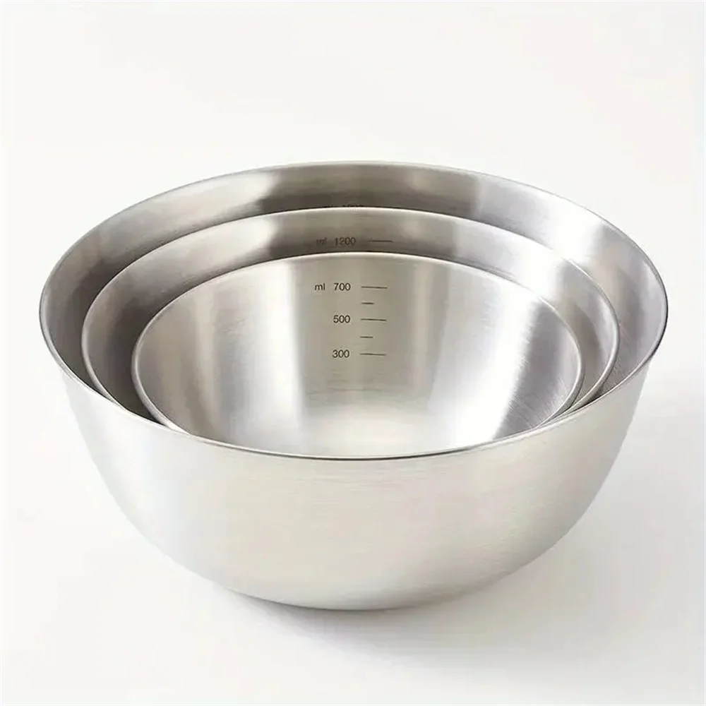 Color: Gold - 1-3 Stainless Steel Bowl Set with Scale for Cooking Baking Food Storage Large Capacity Mixing Bowls for Home Kitchen Essentials