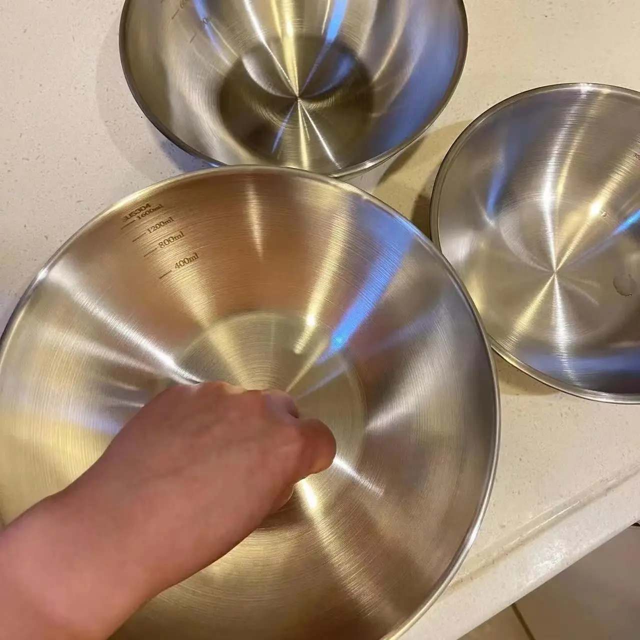 Color: Gold - 1-3 Stainless Steel Bowl Set with Scale for Cooking Baking Food Storage Large Capacity Mixing Bowls for Home Kitchen Essentials
