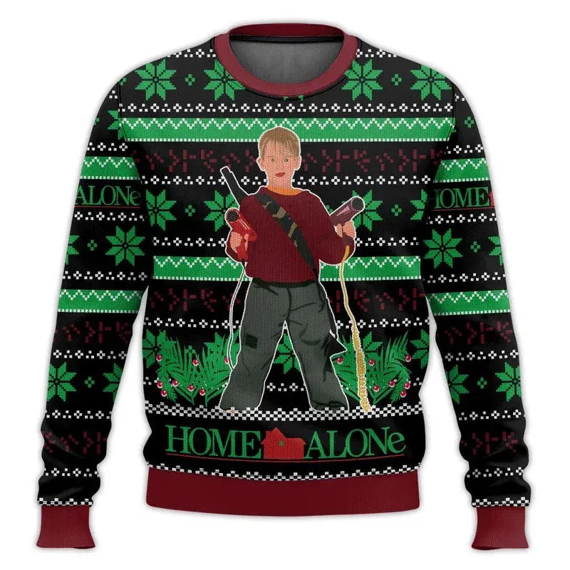 Color: Yellow, Size: L, Ships From: CHINA - Merry Christmas alone at home Ugly Christmas sweater cartoon animation Men's pullover 2026 fashionable couple shirts Sweatshirt
