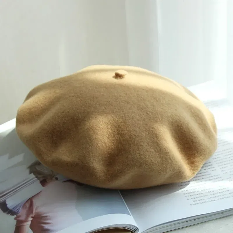 Color: army green, Hat Size: One Size - Wool Thick  Berets Artist French Beret Women Painter Hat Girls Female Warm  Walking Cap