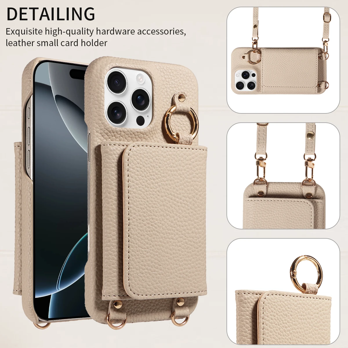 Color: Khaki, Bundle: Case & Strap, Material: Artificial Leather, Compatibility by Model: iPhone 14 Pro - For IPhone16 15 Pro Max 14 13 12 Series PU Leather Magsafe Magnetic Wireless Charging Shockproof Crossbody Wallet Phone Case