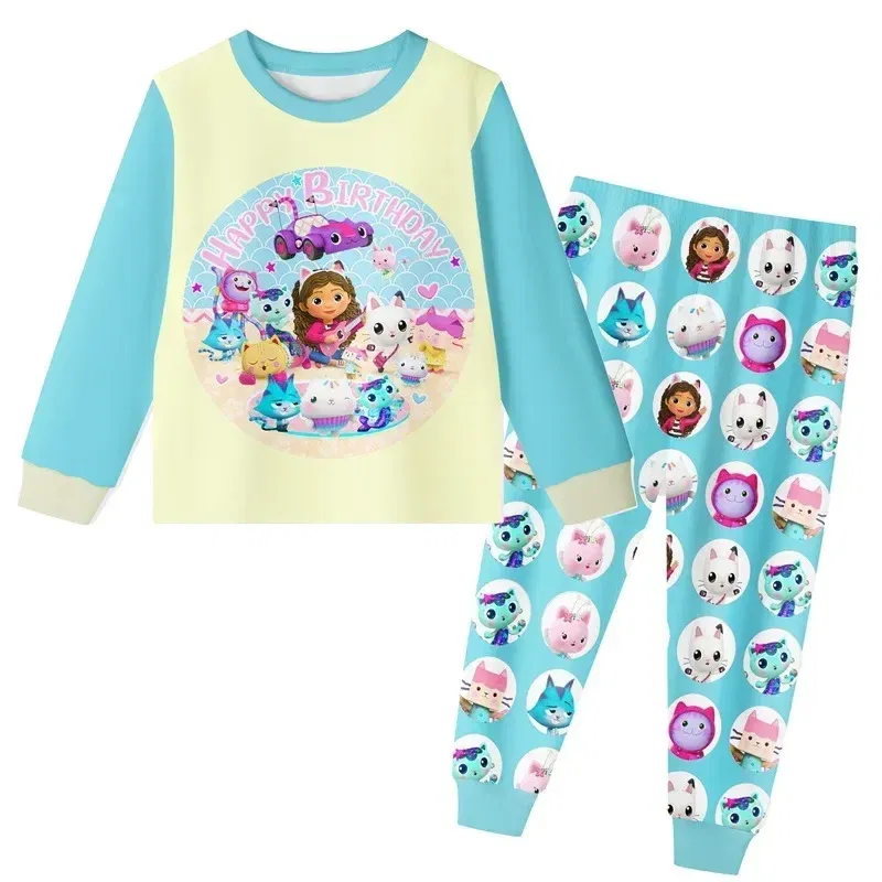 Color: SKY BLUE, Size: S - 2024 Cotton Gabbys Cats Pajamas girls clothes cute Gabby's Dollhouse Sets girl Top+pant Sets Toddler Clothing Baby Clothes