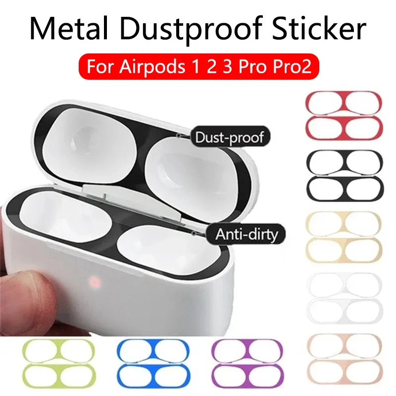 Color: Gold, Size: M - For Apple Airpods 1 2 3 Pro Pro2 Earphone Charging Box Dustproof Sticker Anti-dust Waterproof Metal Dust Guard Stickers