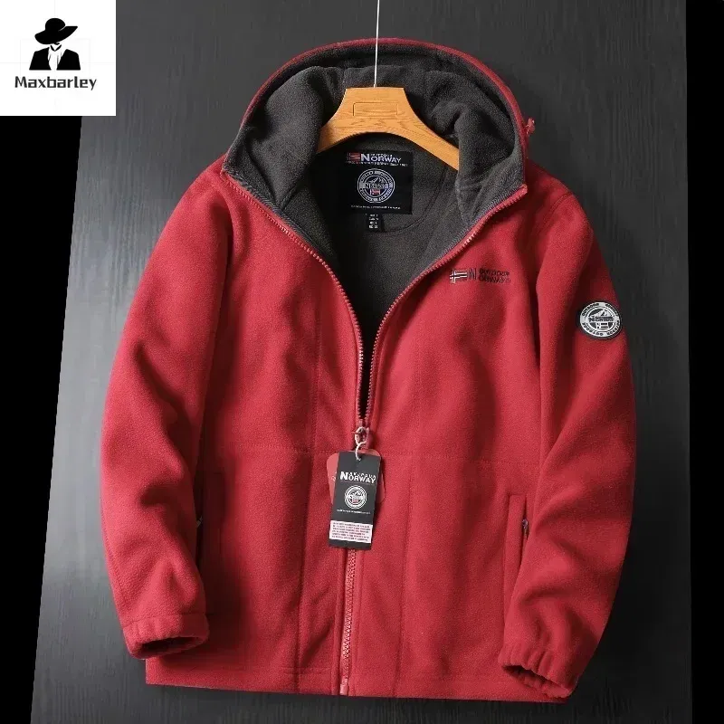 Color: Navy Blue, Size: XXL - Winter Wool Jacket Men's High-end Embroidered Thickened Fleece Windproof Jacket Outdoor Snow Cold-proof Men's Warm Hooded Coat