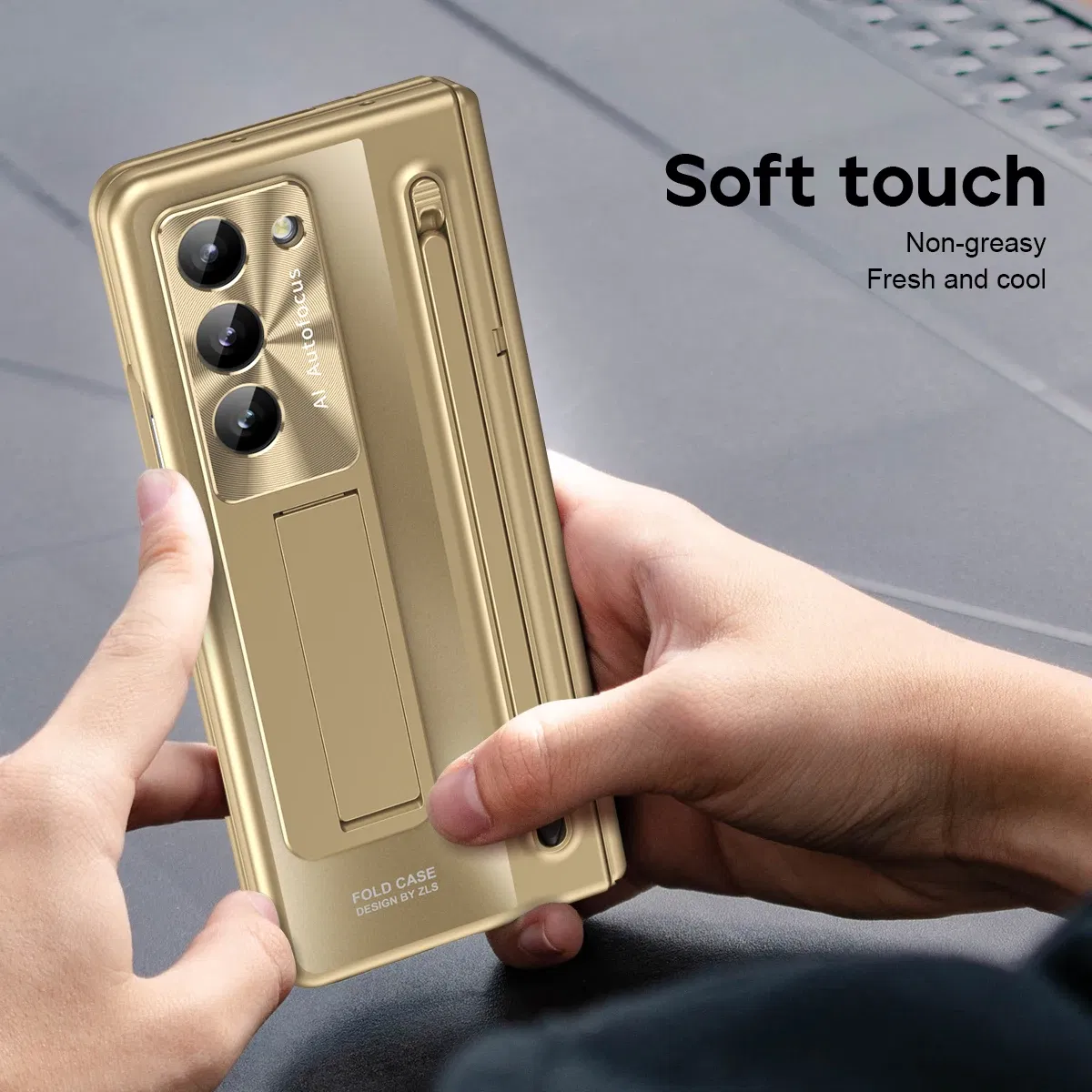 Color: Sky blue, Material: Aluminum - With Touch Pen For Samsung Galaxy Z Fold 6 5 4 Case Hinge Armor Shockproof Magnetic Kickstand 360 Full Protection Folding Cover