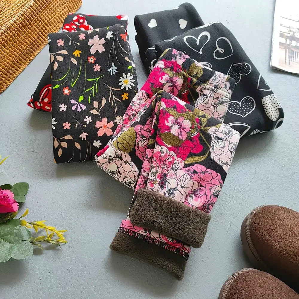 Color: Dark Grey, Kid Size: 4T - Autumn Winter Print Flowers Thick Warm Kids Toddler Baby Girls Leggings Children's Pants