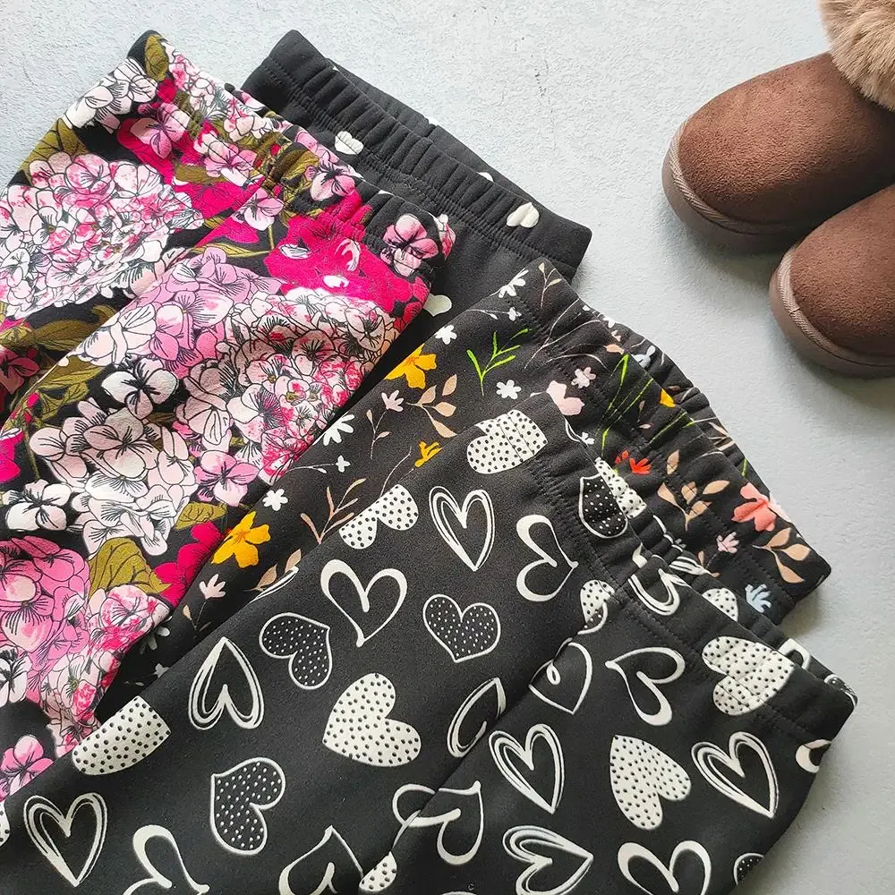 Color: Dark Grey, Kid Size: 4T - Autumn Winter Print Flowers Thick Warm Kids Toddler Baby Girls Leggings Children's Pants