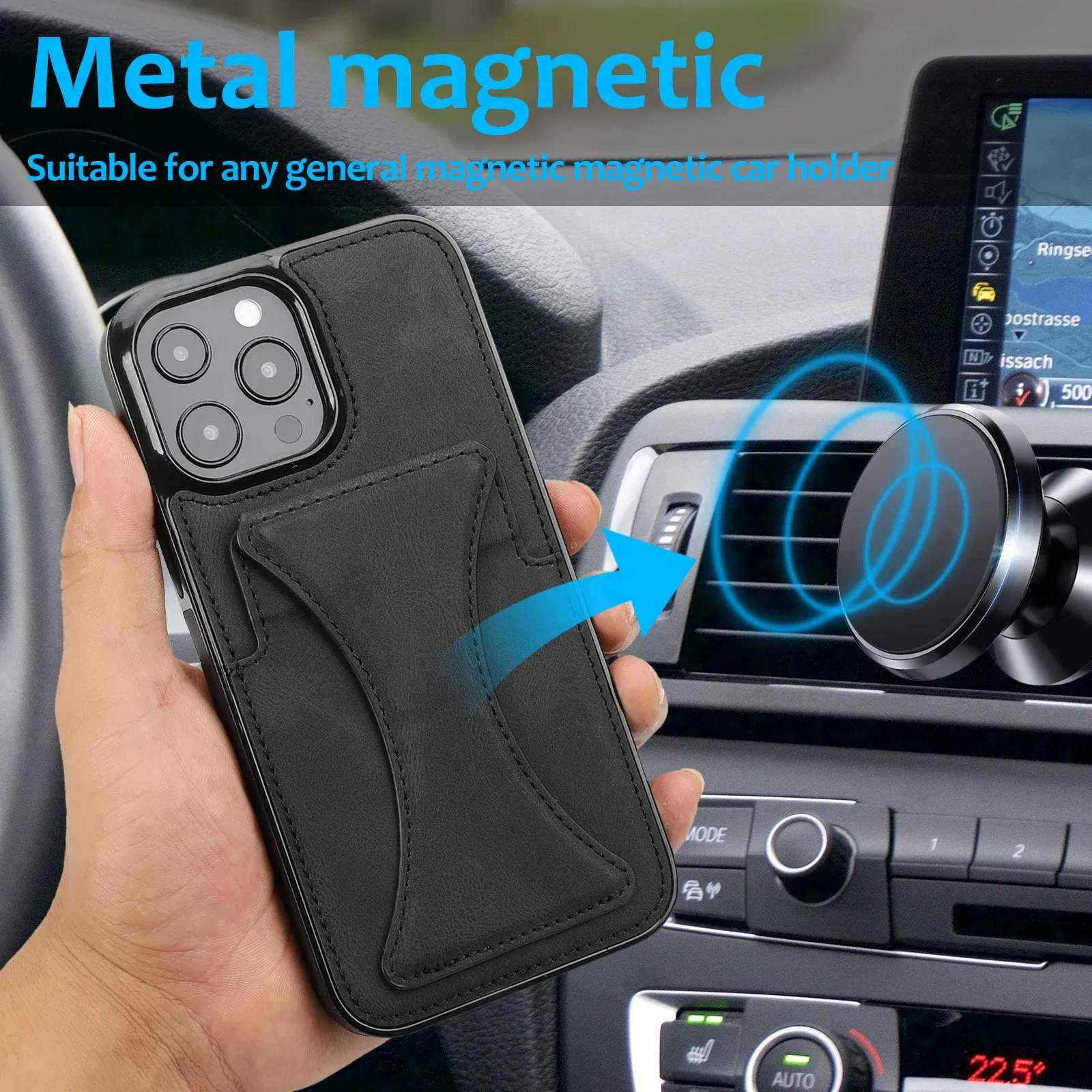 Color: Brown, Material: aluminum - For iPhone 16 Pro Max Plus Case 2024 With Magnetic Leather Kickstand Card Slot Wallet Back Cover Protection Shockproof Coque