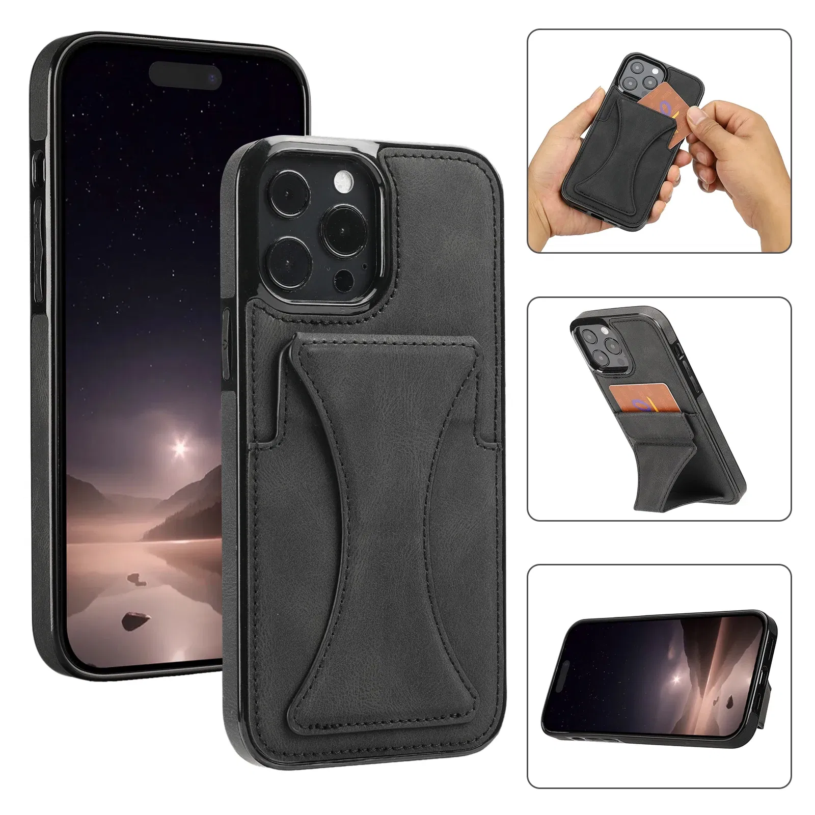 Color: Brown, Material: aluminum - For iPhone 16 Pro Max Plus Case 2024 With Magnetic Leather Kickstand Card Slot Wallet Back Cover Protection Shockproof Coque
