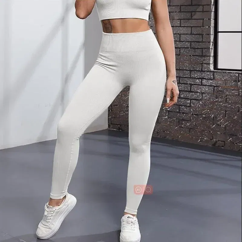 Color: black, Size: S - Seamless Knit Yoga Leggings Women Thread Solid Tights Gym Workout Running Stretchy High Waist Hip Liftting Skinny Gym Leggings