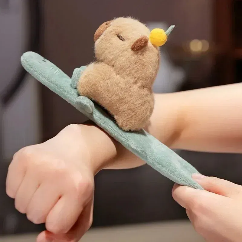 Color: Yellow, Height: 0-10cm - Capybara Slap Snap Wrap Capibara Plushie Wristband Bracelet Kawaii Cute Dog Cat Plush Toy Hand Ring Creative Funny Gift