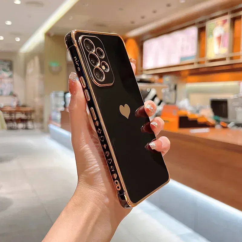 Color: black, Compatible-Phone Models: For iPhone SE (2020), Ships From: CHINA - Electroplating Side Love Heart Phone Case For Samsung Galaxy S25 Ultra S24 S23 S22 A16 A55 Protect Lens Shockproof Back Cover