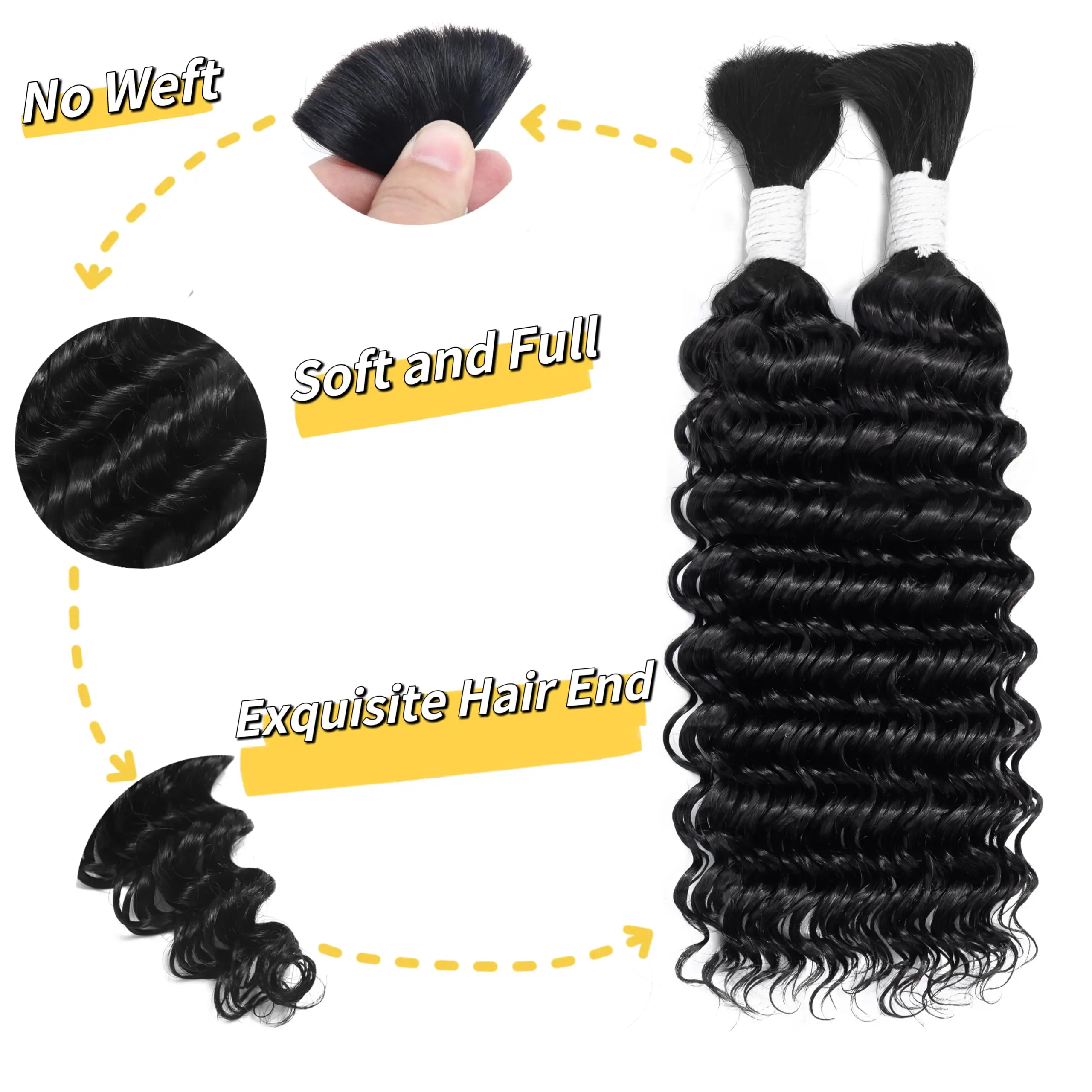 Color: Natural Color, Material Grade: virgin hair, Stretched Length: 18inches, Bulk Buy: 5pcs/lot - Bulk hair braiding Water Wave Bulk 18 inch human hair Boho braids with for knotless box or curly loose wave