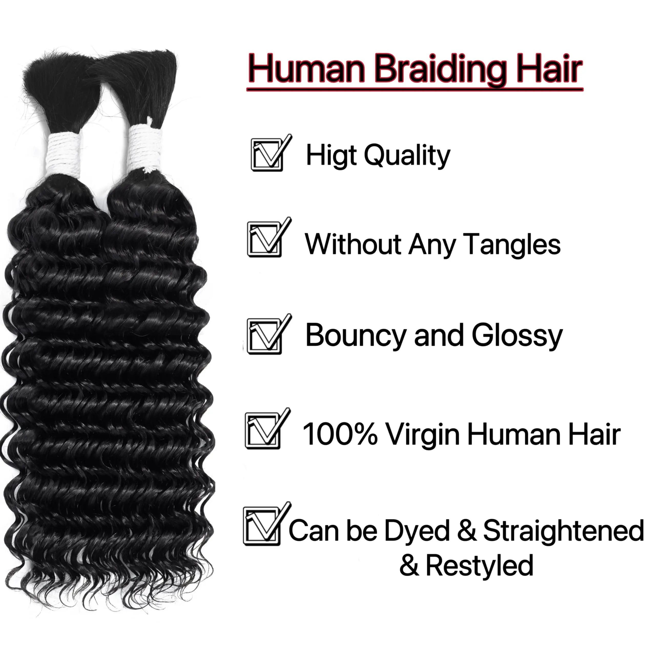 Color: Natural Color, Material Grade: virgin hair, Stretched Length: 18inches, Bulk Buy: 5pcs/lot - Bulk hair braiding Water Wave Bulk 18 inch human hair Boho braids with for knotless box or curly loose wave