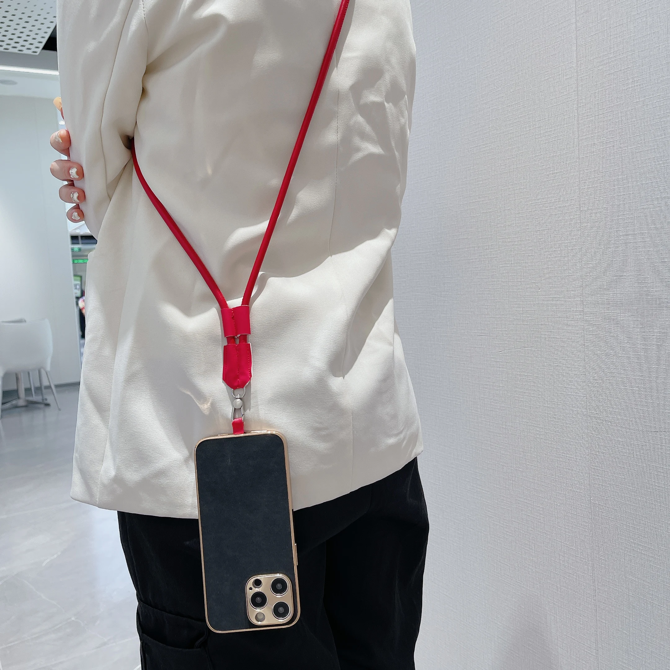 Color: WHITE, Material: Nylon / Spandex, Ships From: CHINA - 120 cm Long Crossbody Phone Lanyard Leather Pickup Chain Women's Long Neck Shoulder Strap Phone Case Universal Anti Loss Lanyard