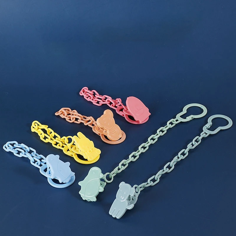 Color: Blue - Baby Pacifiers Chain Cartoon Animal Nipple Clips Kids Infant Pacifier Safety Clamp Hanging Leashes Soother Teether Clip Chain