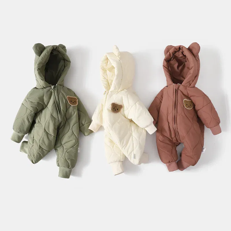 Color: Beige, Ships From: CHINA, Kid Size: 3T?€?€·?¤–运动?‰ - ?»? Winter Baby Outwear Clothing Fur Lining Warm Toddler Girl's Boy's Rompers Cartoon Bear Infant Jumpsuit