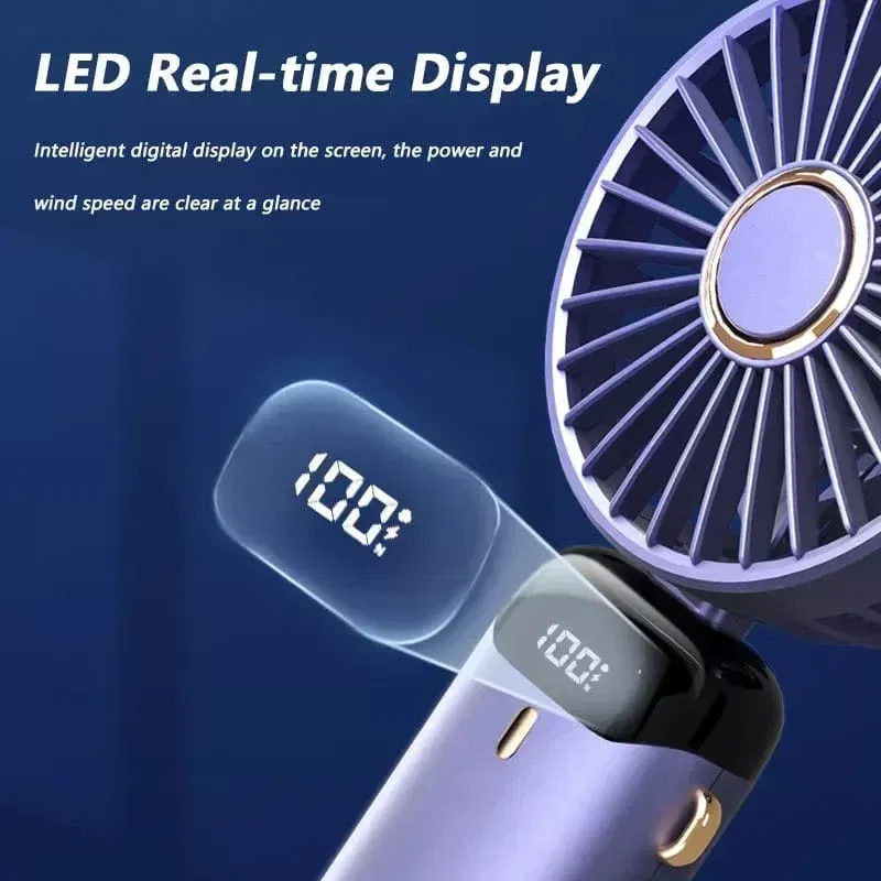 Color: Pink - Handheld Mini Fan 3000mAh Foldable Portable Neck Hanging Fans 5 Speed USB Rechargeable Fan with Phone Stand and Display Screen