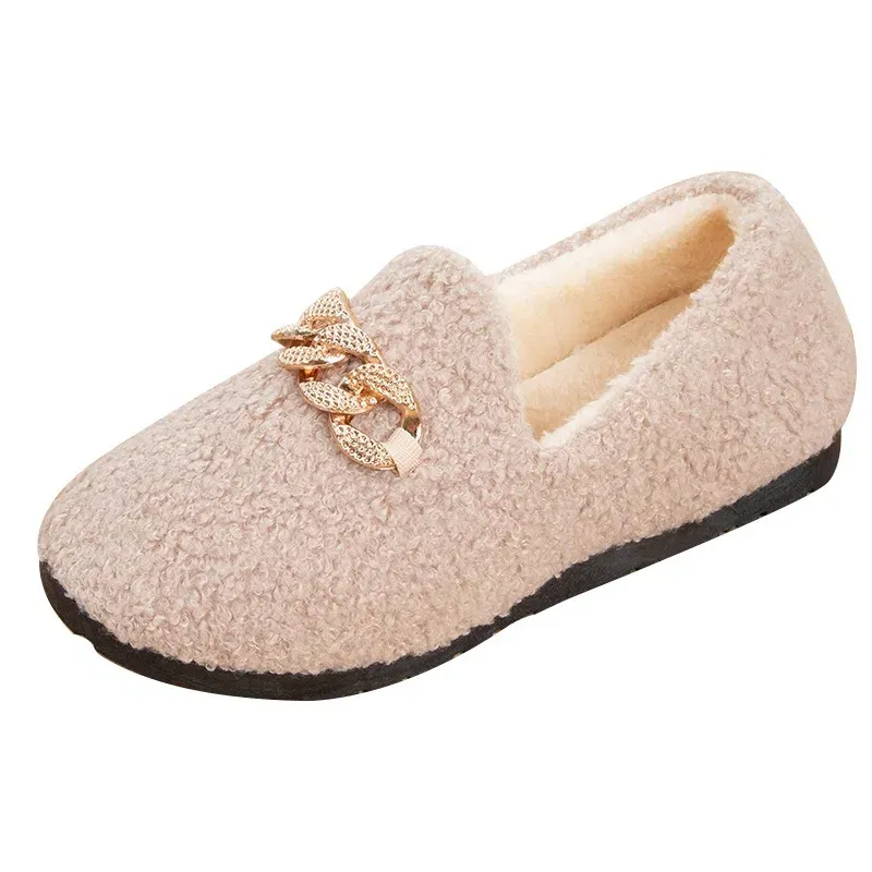 Color: black, Shoe Size: 38 - Womens Slippers Warm Short Plush Lining House Shoes Moccassins Slip on Fashion Lady Flats Loafers Non Slip 2023