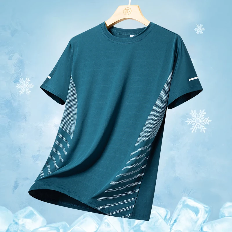 Color: army green, Size: M - Men's Silk Ice Round Collar T-shirt, Simple Running Fitness Suit, Breathable Thin T-shirt, Quick Dry T-shirt, Summer