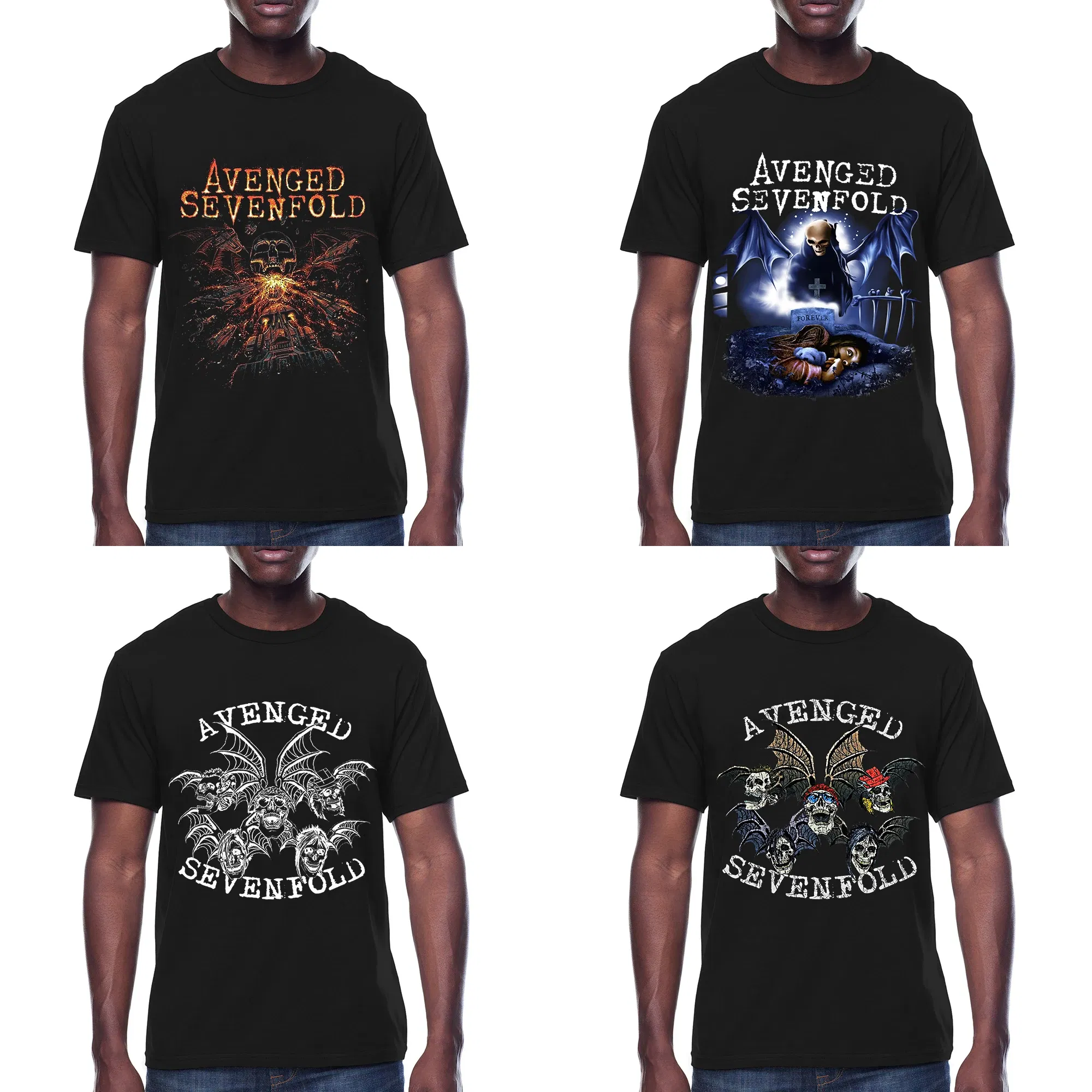 Color: Gold, Size: XXXL - Men Clothes Round Neck T-shirt  Heavy Metal Band Rock Cotton Breathable Print Womens Plus Size Tees
