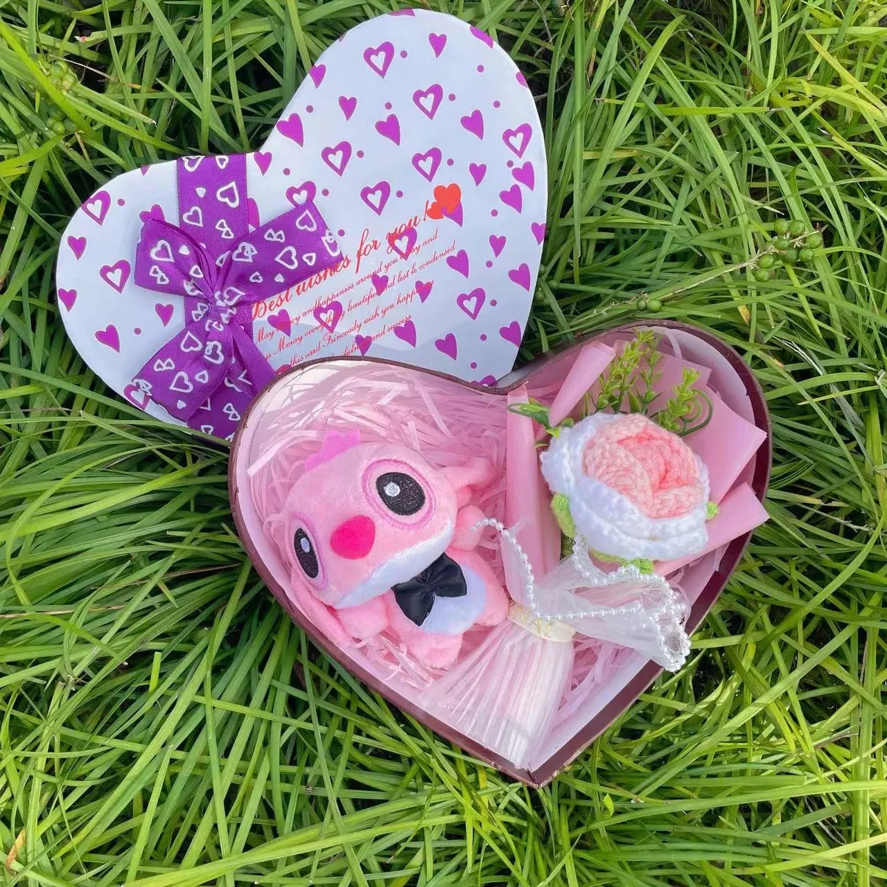 Color: Light Red - Disney Cartoon Lilo Stitch Plush Doll Toys Rose Bouquet Gift Box Stitch Flower Bouquet Home Decoration Valentine Christmas Gifts